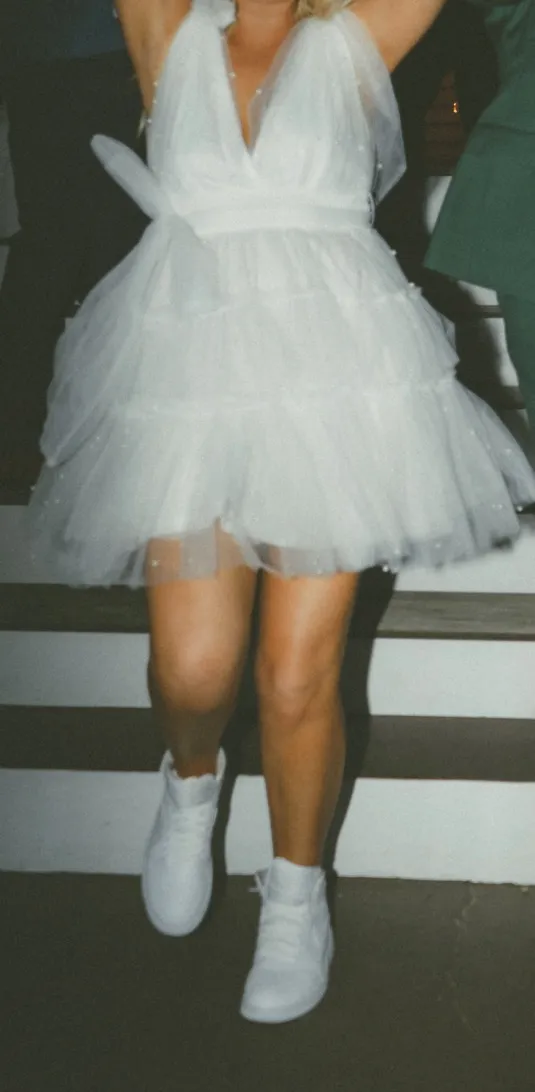 White Pearl Bridal Mini Dress Size M - Image 4