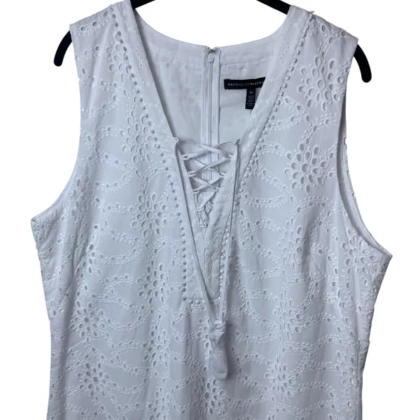 NEW White House Black‎ Market White Eyelet Dress Coastal Cottagecore Feminine 16 - Image 3