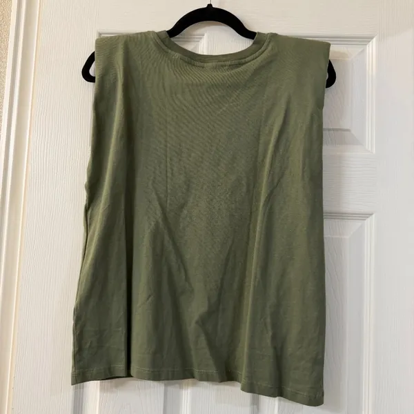 ZARA Shoulder Pad T Shirt Top Olive Green Size Small - Image 5