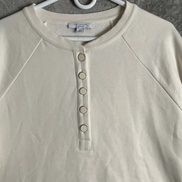 Ann Taylor Cream Sweatshirt Minimalist Cozy Lounge‎ Top Size XL Cotton Blend New - Image 5