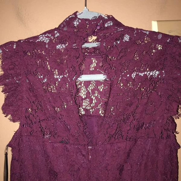 Storia High Neck Lace Mini Dress‎ burgundy red size small - Image 5