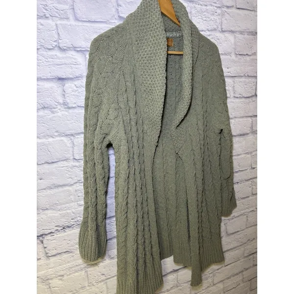 POL Open Cardigan L Duster Sweater Fisherman Chunky Knit Comfy green - Image 11