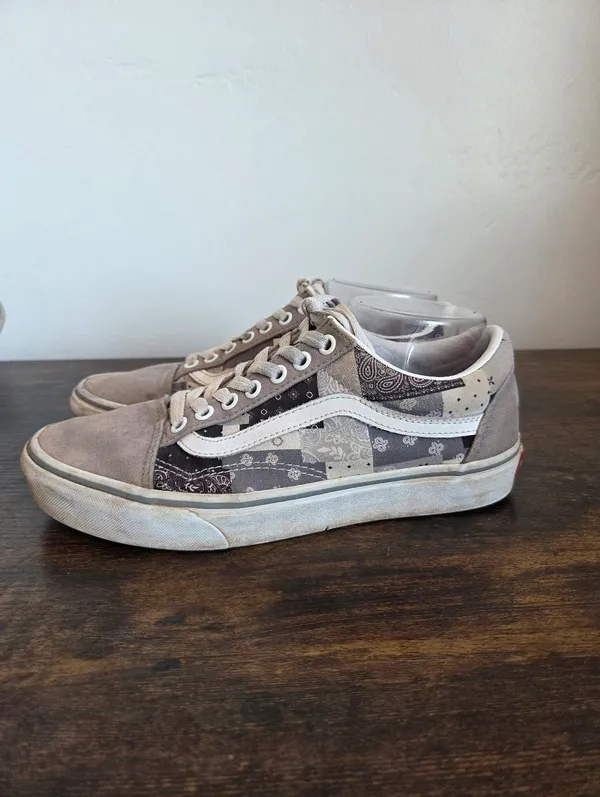 Vans Patchwork Sneakers Low Top Gray Custom Chill Chupapi Unisex M 7.5 W 9 - Image 2