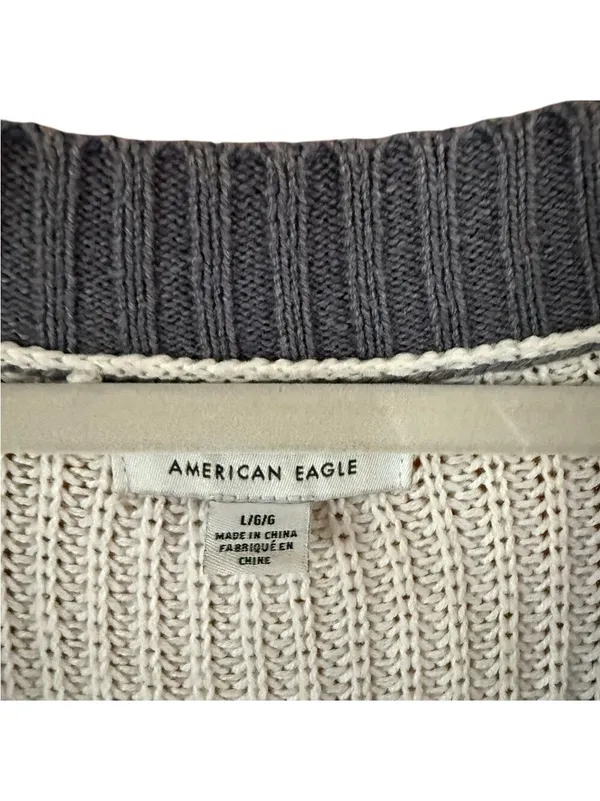 American Eagle Outfitters Striped V-Neck Sweater - Image 3