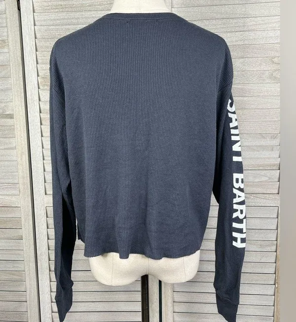 BRANDY MELVILLE St. Barth Baie De St Jean Cropped Thermal Long Sleeve Gray-OS - Image 2