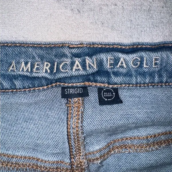 American‎ Eagle Outfitters Blue Distressed Striged Straight Leg Jeans Size 10 - Image 4