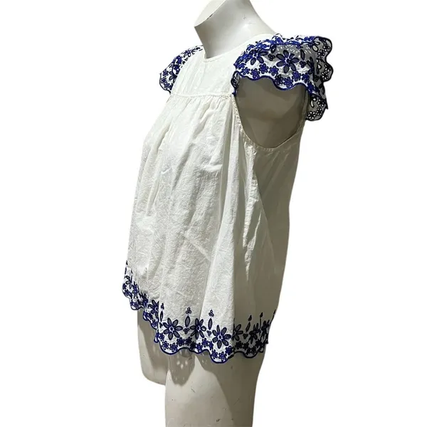 Madewell Women's Size 2 White Floral Embroidered Sleeveless Blouse - Image 2