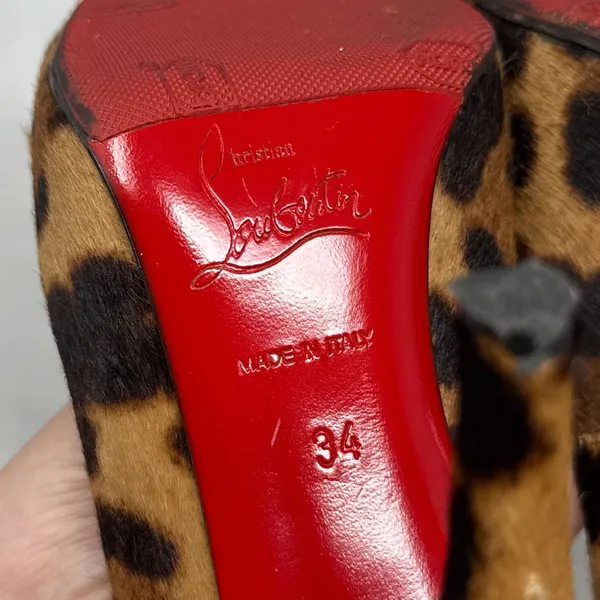 Christian Louboutin Particule 100 Leopard Calf Hair Leather Square Toe Pump Heel - Image 12