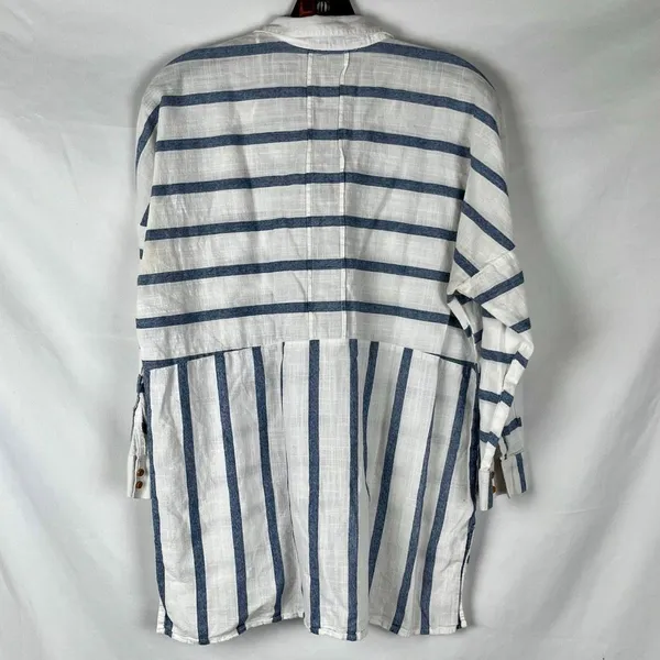 Zara Basic White Blue Striped V-neckline 3/4 Sleeve Blouse XS - Image 2