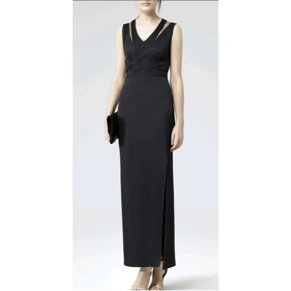 REISS Snares satin maxi dress size 0-Navy lace detail Minimalist Formal Classic - Image 2