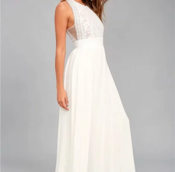 Lulu’s Forever & Always high neck white XS evening maxi dress - Image 3