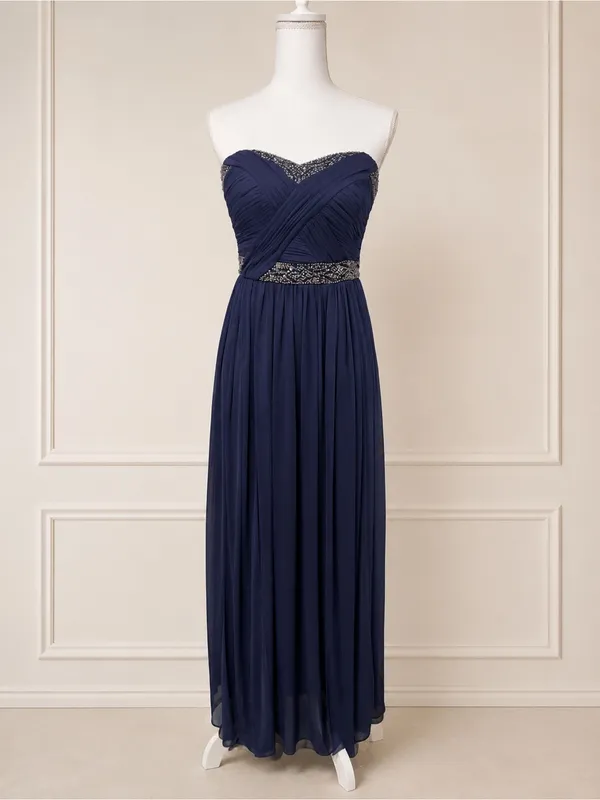 Bloomingdale’s AQUA Navy Blue Beaded Strapless Chiffon Formal Gown Dress Size 4 - Image 2