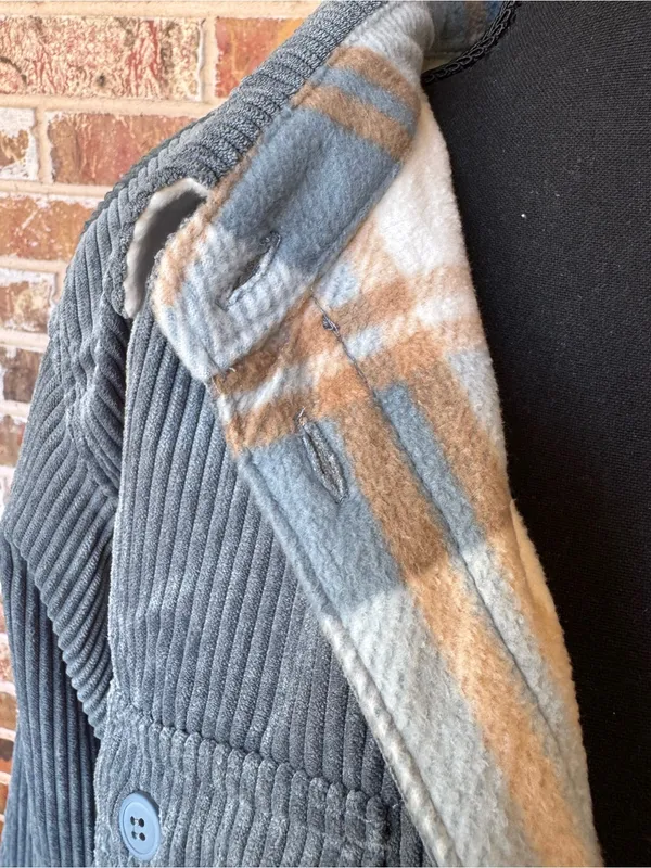Love Tree Reversible Slate Blue Corduroy Plaid Fleece Shacket Jacket Women’s XL - Image 12