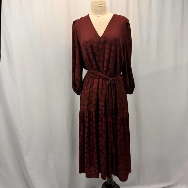 Banana Republic Floral Midi Dress L Tiered 3/4 Sleeve Dark Romantic Whimsigoth - Image 2