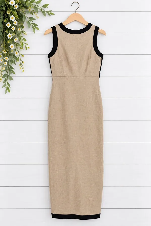 Commense NWT linen blend contrast maxi dress size M Tan Size M - Image 10