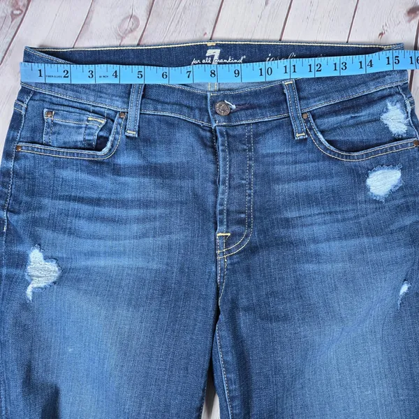 7 For All Mankind Josefina Skinny‎ Boyfriend Jeans Distressed Button Fly Size 27 - Image 8