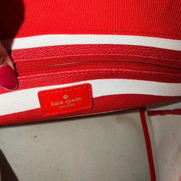 Kate Spade Kenneth Modern Tote Women XL‎ Red White Striped Nautical Shoulder Bag - Image 3