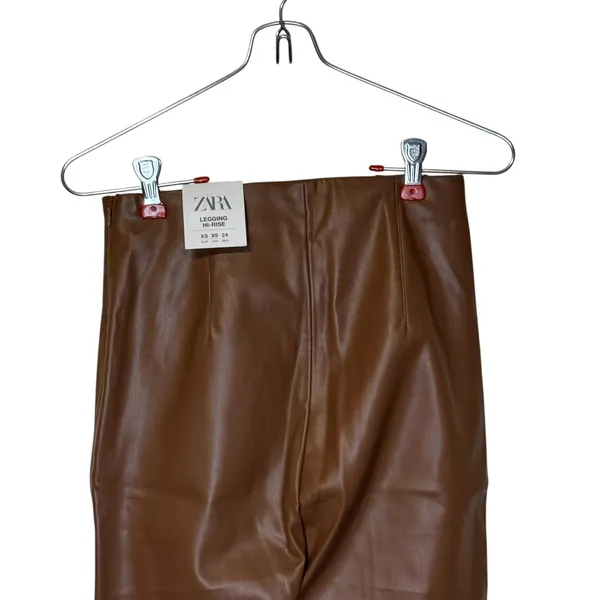 Zara Women's Legging High-Rise Skinny Leg Faux Leather Minimalist‎ Brown XS NWT - Image 6