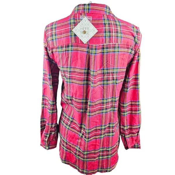 Hippie Rose -658 NWT Red Black Plaid Long Sleeve‎ Front Knot Button Down Shirt S - Image 3