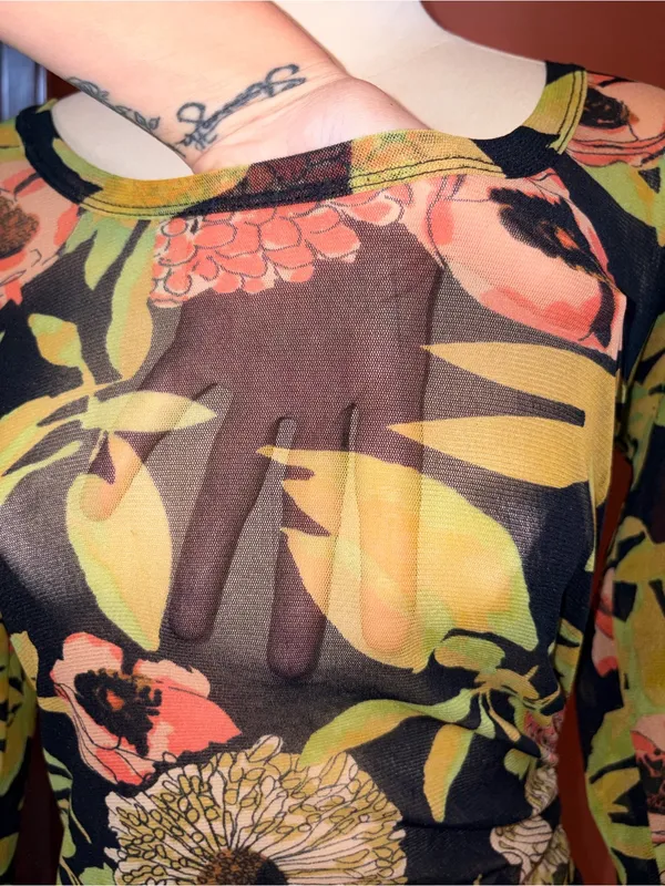 Karen Kane Black Floral Mesh Long Sleeve - Image 4