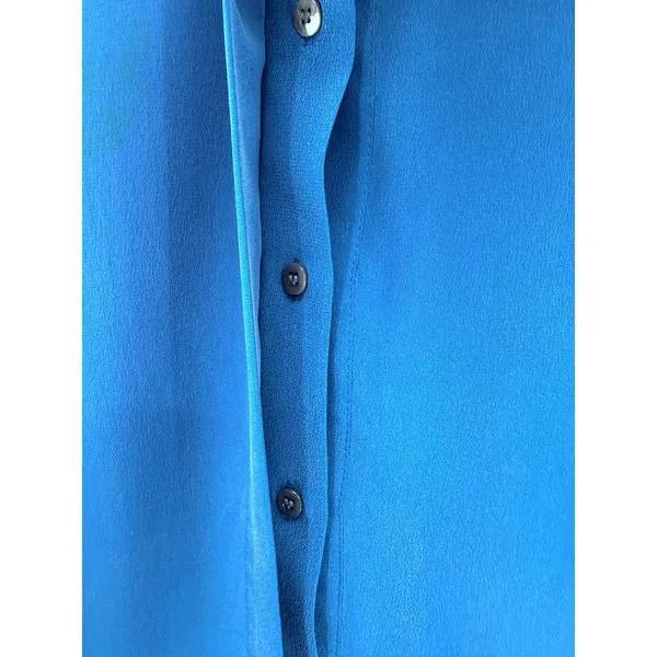 Iris &‎ Ink Blue 100% Silk Long Sleeve Flounce Hem Drop Waist Dress Button Front - Image 3
