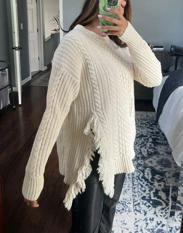 J.Crew Cozy Cable Knit Sweater with Fringe Slit - Image 4