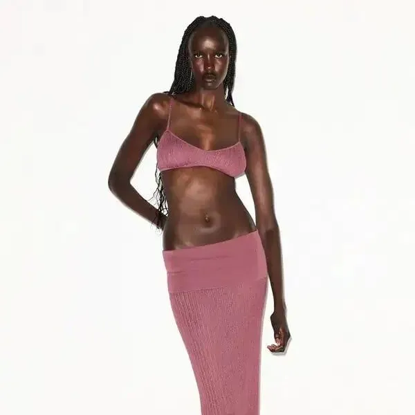 Skims Sheer Knit Bralette Beet Size Large - Image 9