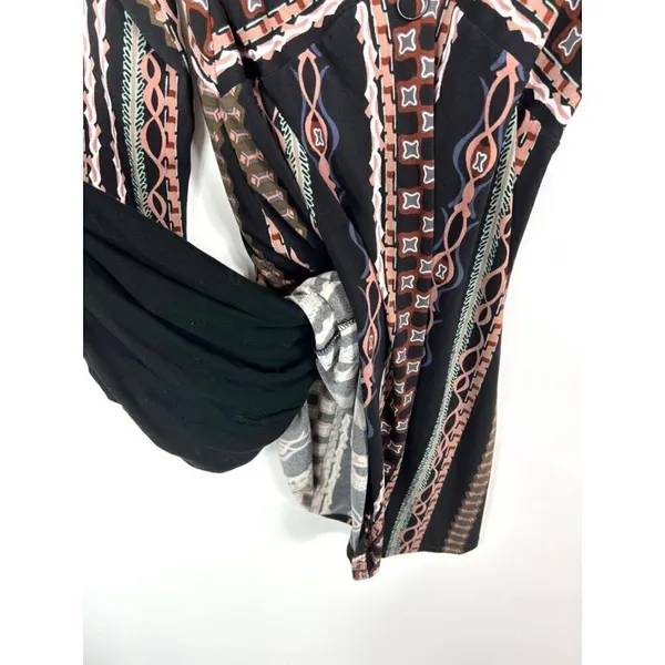 Free People Long Sleeve Geometric Print Mini Dress Black Rust‎ Front Zip Size M - Image 8