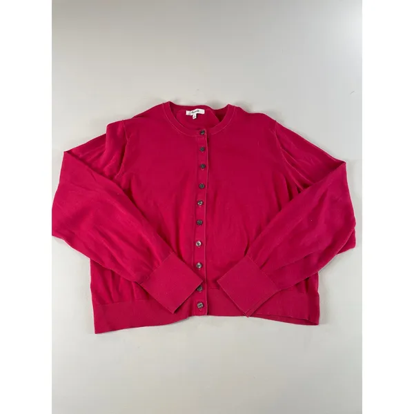 Madewell Pink Cotton Button‑Front Cardigan Crew Neck Womens Size XL - Image 5