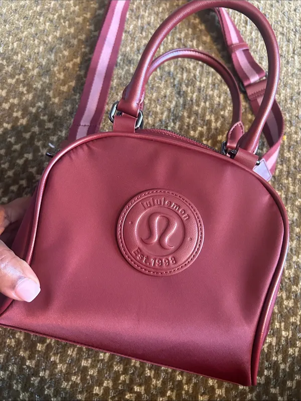 Lululemon Wine Burgundy Structured Bowler Crossbody Tote Bag - Image 3