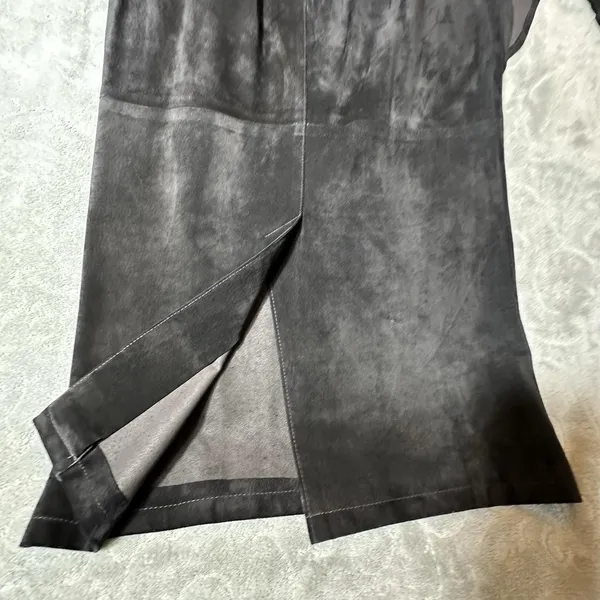 Genuine Leather Suede Black Long Skirt & Button Top Suit Set Matching VTG - Image 11