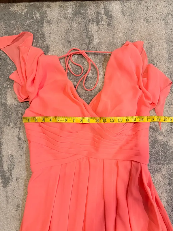 Stacees Flutter Sleeve V-Neck Coral Evening Dress - Image 6