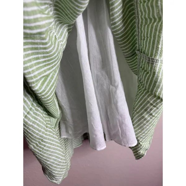 Max Studio Womens Size M Mini Dress Green White Striped Smocked Tiered Ruffle‎ - Image 7