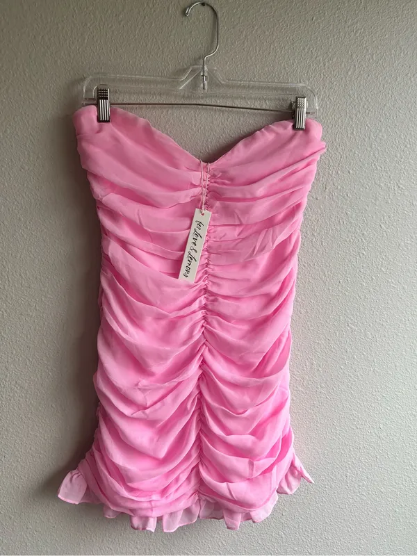 For Love & Lemons Pink Strapless Ruched Mini Dress - Image 2
