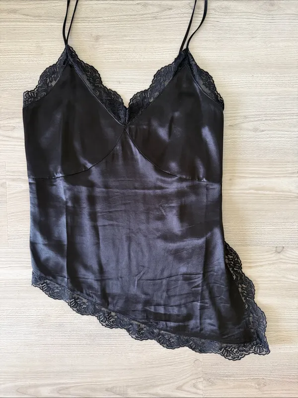 Sndys. Black Satin Lace Trim Tank - Image 2