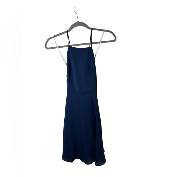 Lulus Navy Blue Strappy Mini Dress XS Fit Flare Wedding Guest Cocktail - Image 2