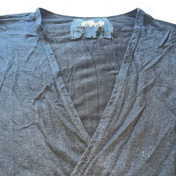 Reformation Stella Tie Front Crop Top Deep V-Neck 3/4 Sleeve‎ Black Small - Image 3