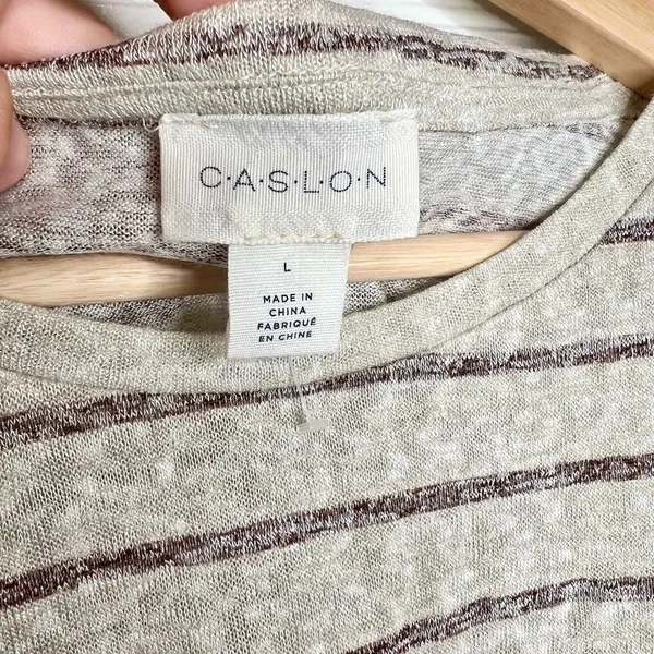 Caslon Women's Beige Striped Short Sleeve Drawstring T-Shirt Size L in Oatmeal - Image 7