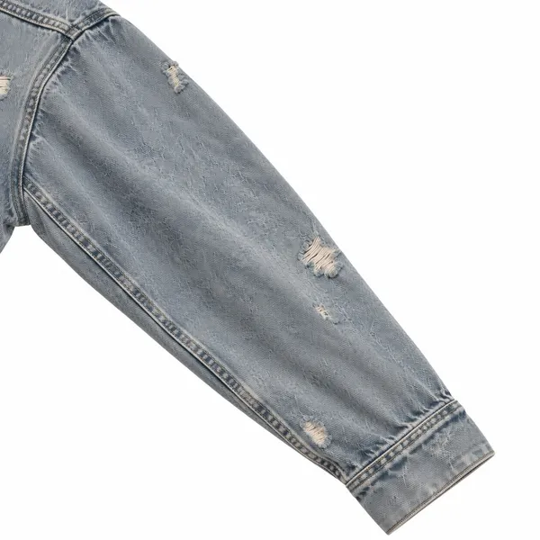 Zara Distressed Frayed Hem Denim Shirt Jacket Light Wash Blue XL Oversized - Image 6