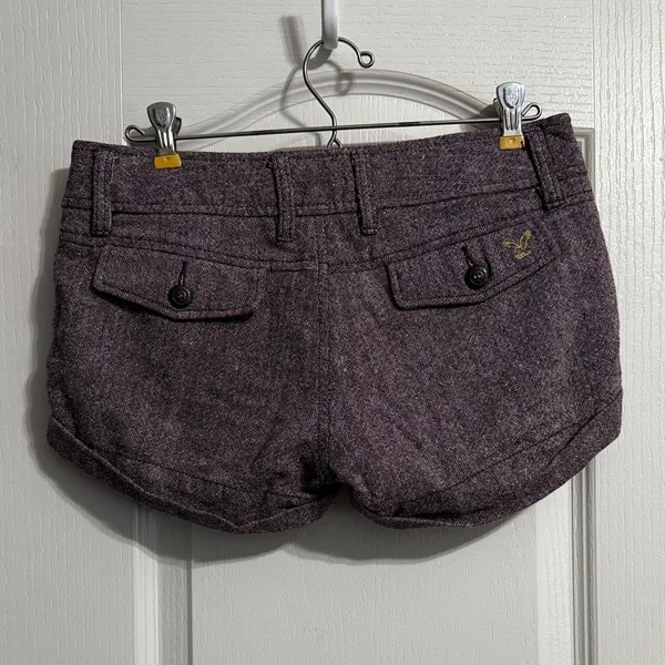 American Eagle Purple Tweed Wool Micro Mini Low Rise Y2K Shorts Academia Preppy - Image 3