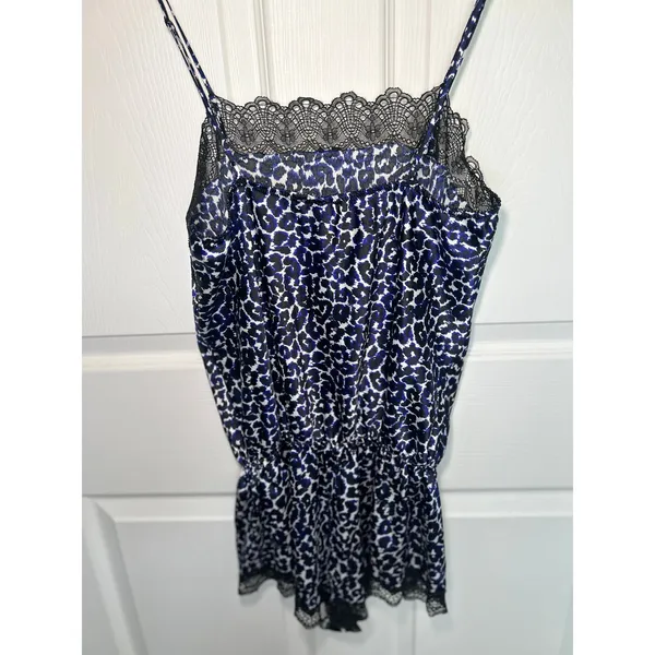 Victoria's‎ Secret Romper Teddy Leopard M Blue Lace Trim Adjustable Straps Satin - Image 2