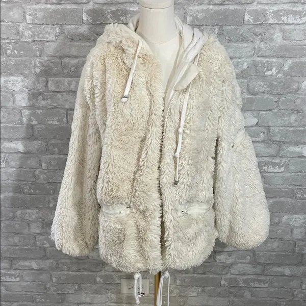 Free People Movement Take a Moment Faux Fur Hooded Jacket in ivory. - Image 2