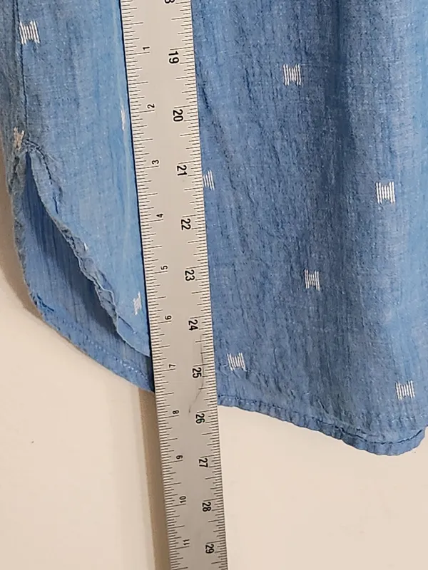 LOFT Blue Chambray Button Up Blouse Size Medium - Image 6