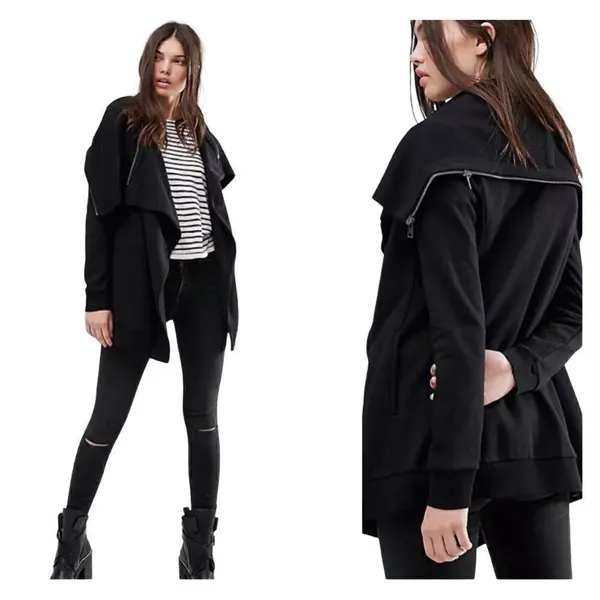 All Saints Dahlia black asymmetrical convertible sweatshirt jacket XS‎ - Image 6
