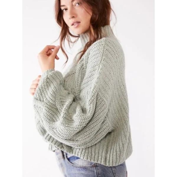 FREE PEOPLE Seasons Change Boxy Sweater Bubble Sleeves in Sage Green Size S - Image 4