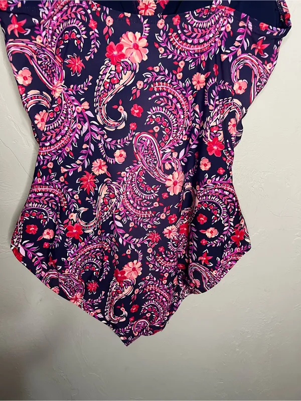 Lands End Purple Floral Paisley Grecian‎ Ruched Slimming One Piece Swimsuit - Image 8
