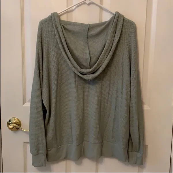 Lulus Getting Warmer Sage Green Knit Hooded Sweater Top - Size S - Image 4
