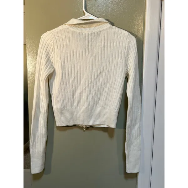 Divided H&M Women's Size Small Full Zip Cardigan Sweater White Ribbed Double Zip - Image 6