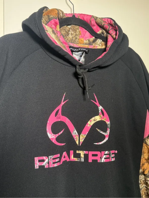 Realtree Women's Black Hoodie Sweatshirt with Pink Camo Accents XL - Image 2