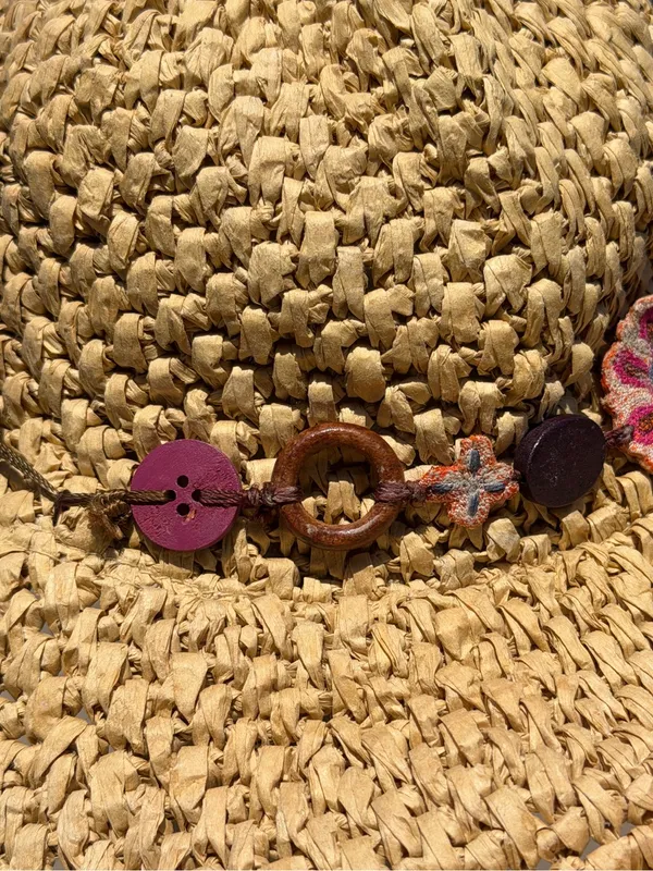 Lucky Brand Wide Brim Straw Hat One Size Floral Beaded Boho Sun Hat Festival - Image 9
